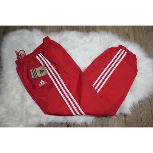 NWT Rare Adidas Vintage Nylon Red Lined Track Pants Youth Large YL - Picture 1 of 12